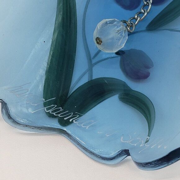 Fenton Signed Hand Painted Blue Floral Art Glass Bell - Picture 5 of 12